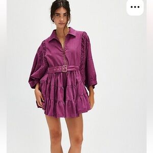 FREE PEOPLE HAMPTON PURPLE RUFFLED ZIP-UP MINI DRESS OVERSIZED SZ XL